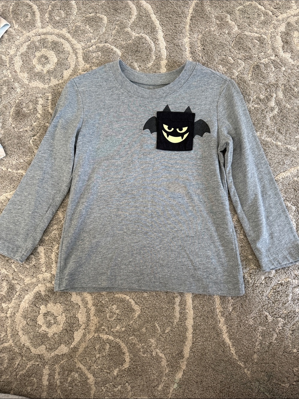 jumping beans Gray Long-Sleeve Tee with Black Bat glow in the dark Face